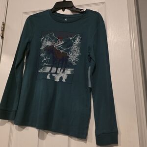 NWT- Boys Teal Kids Long-Sleeve Moose Graphic Tee